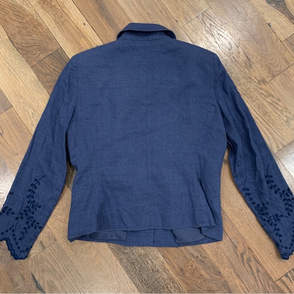 Kasper Navy Blue Floral Eyelet Linen Blazer Size 6P - Picture 3 of 8